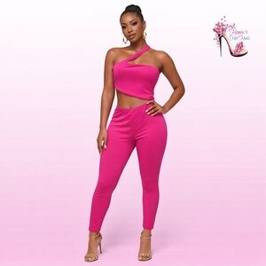 Women's Pink One-Shoulder Jumpsuit